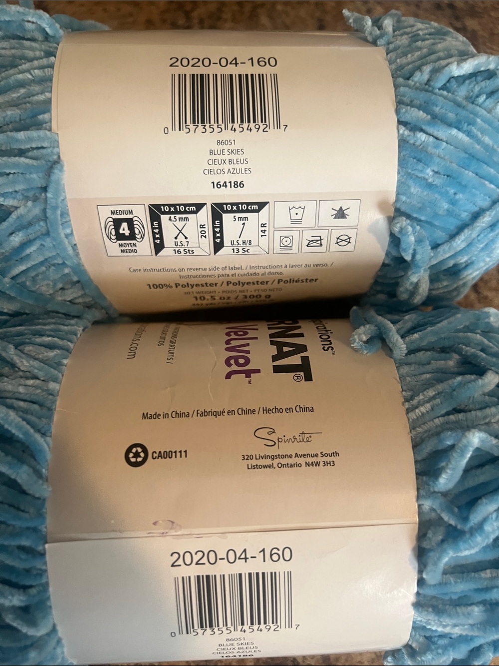 2 new Bernat Baby Velvet Yarn Soft Blue Skies. Each 10.5 oz. 300 g. 492 yards. - Picture 2 of 2